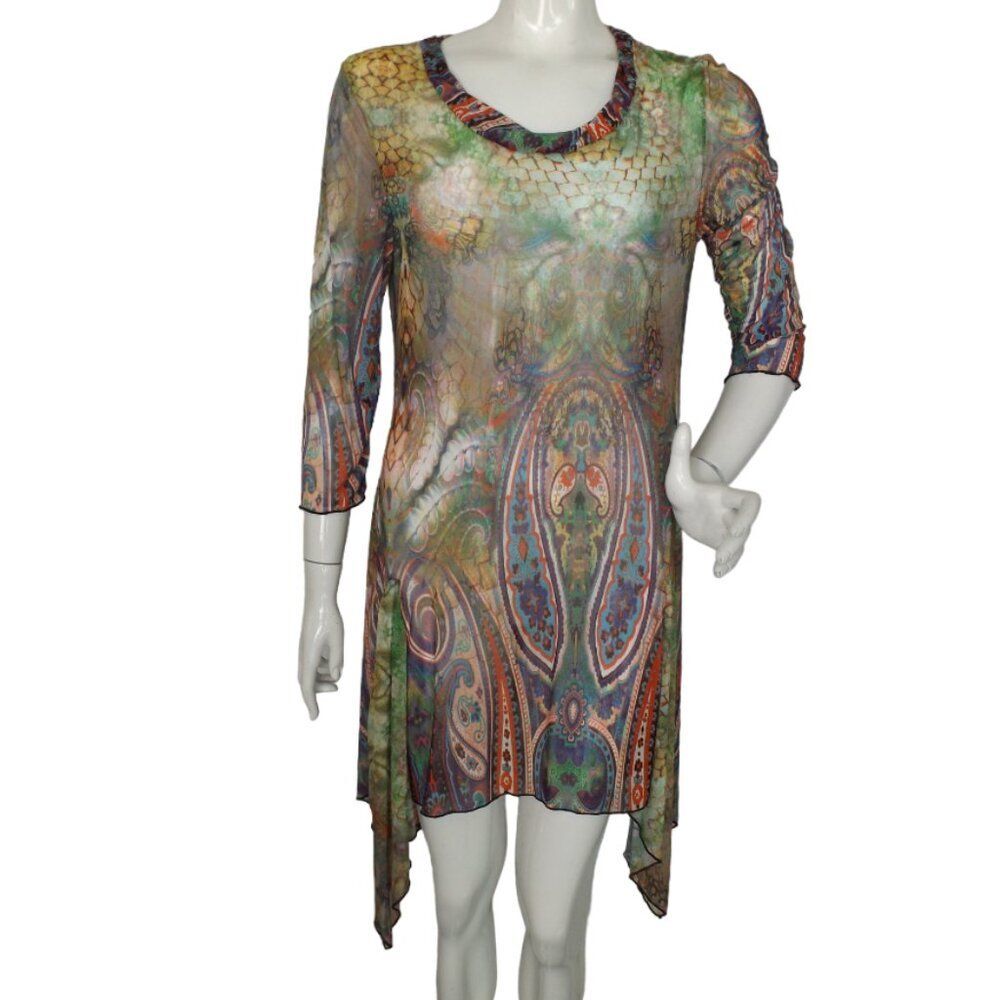 COCO + CARMEN Dress, S/M, Mesh,Color Snake/Paisley Print, Asymmetrical/Sharkbite
